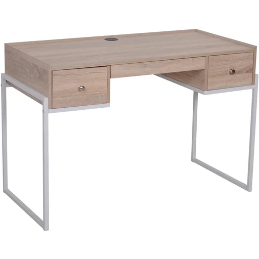 "Schreibtisch Computertisch Laptoptisch Bürotisch 3xSchublade verstellbar Holz+Metall Natur+Weiß 114x55x77cm image"