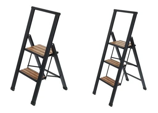 "Alu-Design Klapptrittleiter 2-stufig Schwarz, rutschfeste Haushaltsleiter, Sicherheits-Stehleiter image"
