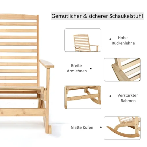 "Garten Schaukelstuhl Relaxsessel Gartenstuhl Schaukelsessel Bambus Sperrholz Natur 70 x 100 x 95,5 cm image"