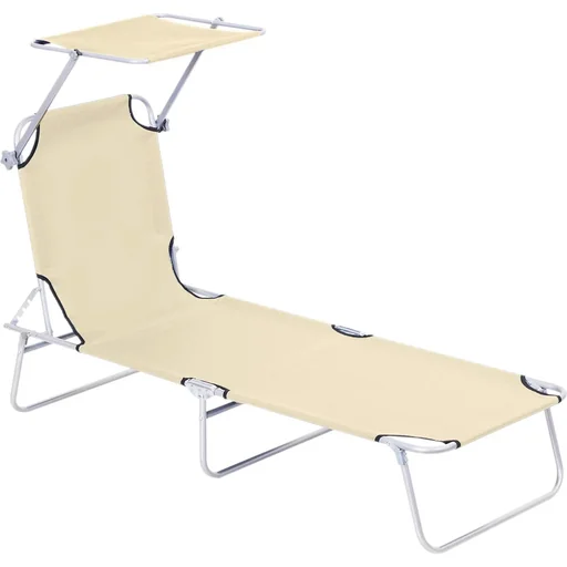 "Gartenliege - klappbar - mit Sonnenschirm - Beige - 187 x 58 x 36 cm image"