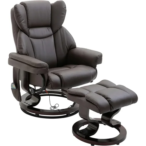 "Massagesessel mit Fußhocker Relaxsessel Heizfunktion 145°-Neigung PU Braun 79 x 82 x 101 cm image"