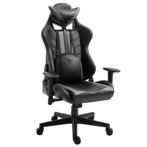 "Gamingstuhl mit Wippenfunktion Bürostuhl höhenverstellbar 160° Neigungswinkel Schaumstoff Kunstleder Nylon Schwarz+Grau image"