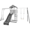 Beach Tower Spielturm mit Klettergerüst und Einzelschaukel - Graue Rutsche