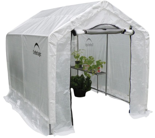 "ShelterLogic Gewächshaus 4,32 m² Weiß, 180×240 cm – Foliengewächshaus mit Aufrolltür & Lüftung, wetterfest image"