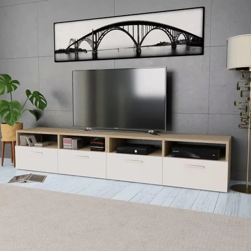 "TV-Möbel 95x35x36 cm Spanplatte Eiche Farbe weiß 2 Stück image"