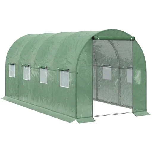 "Foliengewächshaus begehbares Gewächshaus 4 x 2 m Polytunnel Folientunnel Treibhaus Frostschutz Stahlrohr Dunkelgrün image"