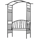 Pflanzbogen mit Sitzbank Bank Torbogen Rankgitter Rankhilfe Garten Bogendach Metall Schwarz 152 x 58 x 207 cm
