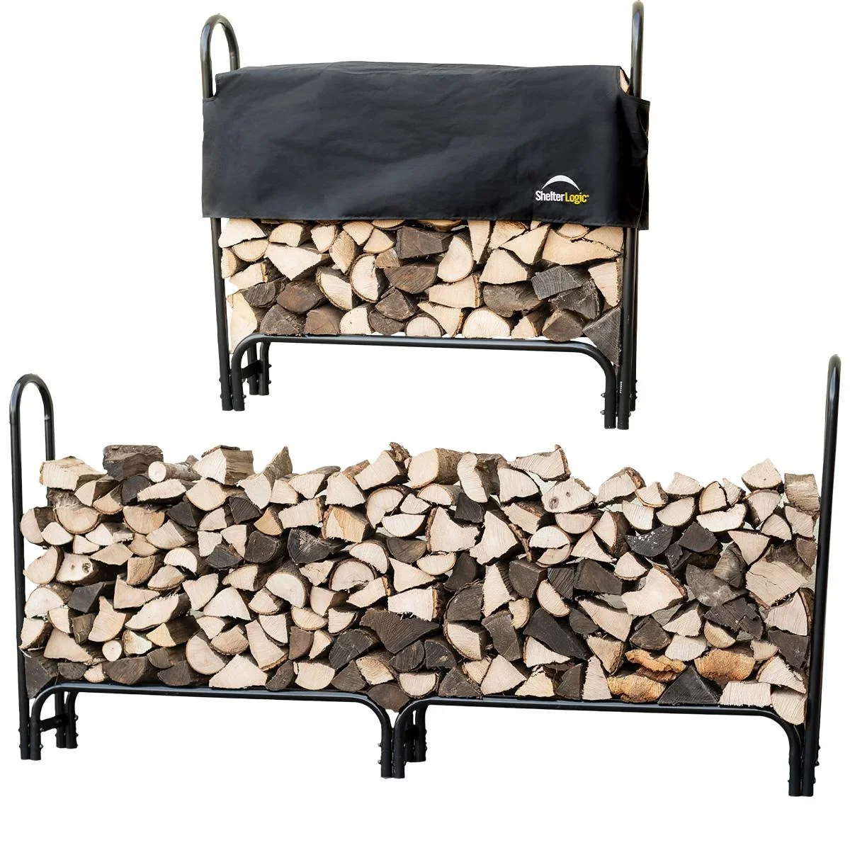 "ShelterLogic Kaminholzregal 1.000 kg Schwarz, 244×25 cm – 2,4 m Stahlregal mit Abdeckung, wetterfest image"
