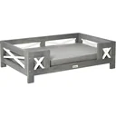 Hundebett mit Kissen für kleine Hunde weich gepolstert waschbarer Bezug Kiefernholz 80 x 55 x 23 cm