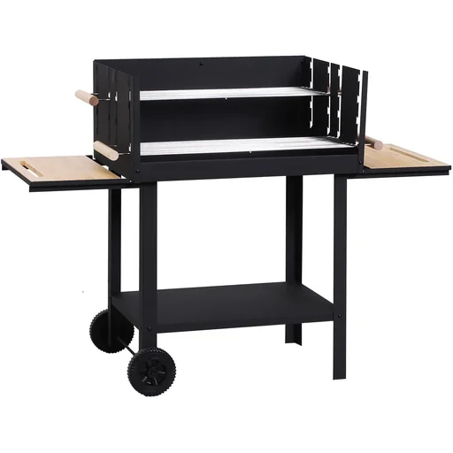 "Kohlegrill Grillwagen Standgrill mit Windschutz 2 x Rost höhenverstellbar Metall Schwarz image"