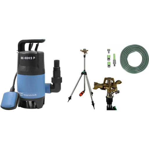 "Schmutzwasserpumpe 7500 l / h mit Deuba Teleskop-Rasensprenger und 15 Meter Schlauch mit Armaturen image"