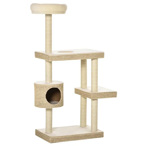 "Katzenkratzbaum Katzenspielzeug Kletterbaum Sisal Polster Liegefläche Sisal samtartiges Polyester Beige+Kaffee image"