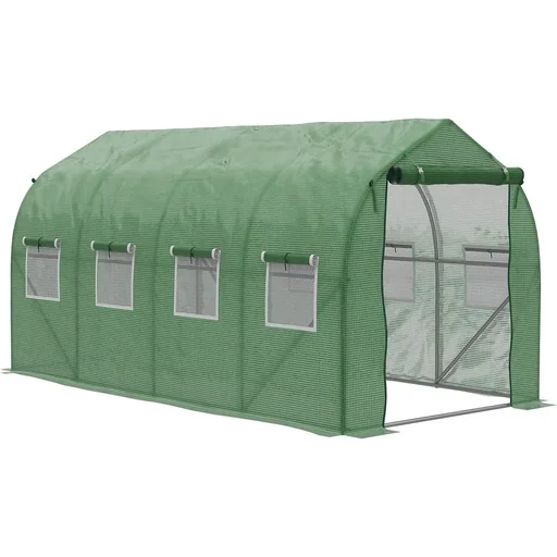 "Foliengewächshaus begehbares Polytunnel 4 x 2 m Gewächshaus Treibhaus Frostschutz Stahlrohr Dunkelgrün image"