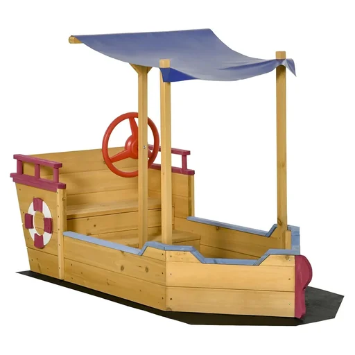 "Sandkasten Schiff Design Matschekiste aus Holz für Kinder 3-8 Jahre Sandkiste Orange 160 x 70 x 103 cm image"