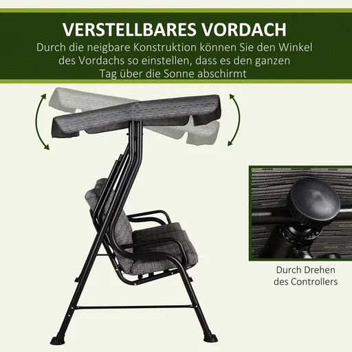 "Hollywoodschaukel, 3-Sitzer Gartenschaukel, Verstellbares Sonnendach, Texteline Grau 200 x 120 x 170 cm image"