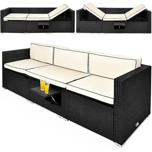 "Korbsofa - Schwarz-Creme - 230x70x70cm image"