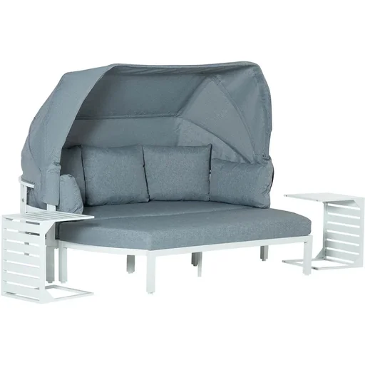 "4-tlg. Gartenmöbelset inkl. Sofa mit Dach, Beistelltisch und Bank Aluminium grau/weiß image"