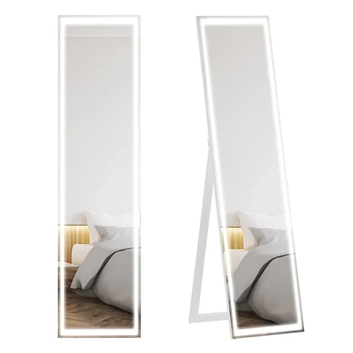 "Standspiegel Ganzkörperspiegel Schminkspiegel erhöhte mit LED mit Fernbedienung wand montierbar boten-montierbar MDF image"