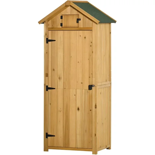 "Gartenschrank Gartenhaus Gerätehaus Geräteschuppen mit Fachböden Asphaltdach Fenster Holz Gelb+Grün 77 x 54,2 x 179 cm image"