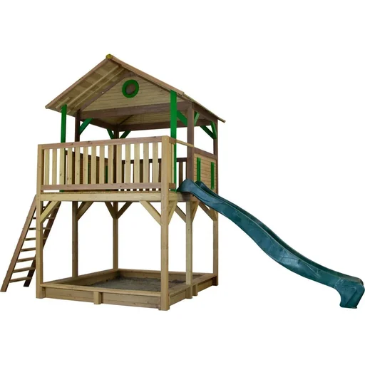 "Woody Spielturm Braun/Grün - Grüne Rutsche image"