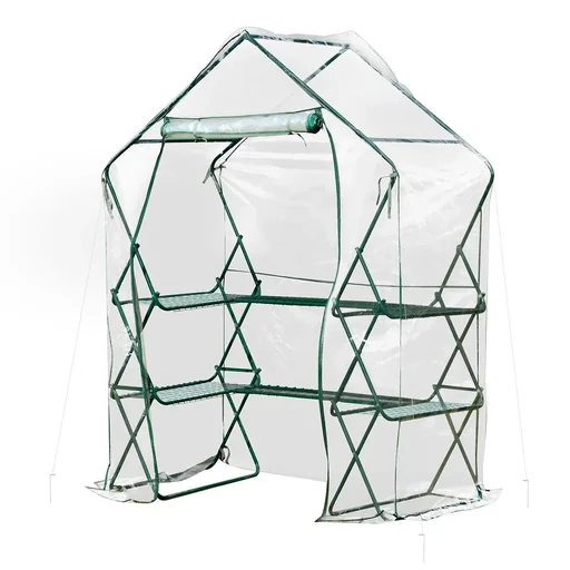 "Gewächshaus Treibhaus mit Blumenregal Tomatenhaus Pflanzenhaus für Garten Stahl PVC Transparent+Grün 143 x 73 x 195 cm image"