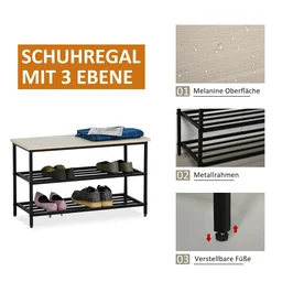 2-in-1 Garderobenset Flurgaderobe mit Sitzbank Wandgarderobe für Eingangsbereich