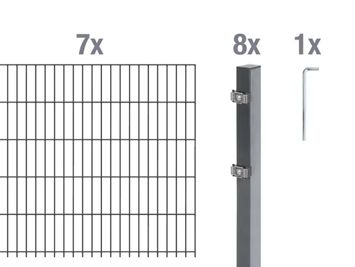 "Doppelstabmattenzaun Komplettset, feuerverzinkt, Höhe 160 cm, Länge 14 m image"