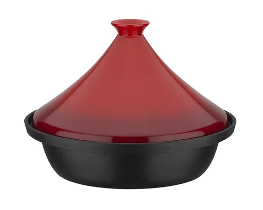 "Gusseisen-Tajine zweifarbig rot - Schmortopf mit Keramik-Dampfhaube image"
