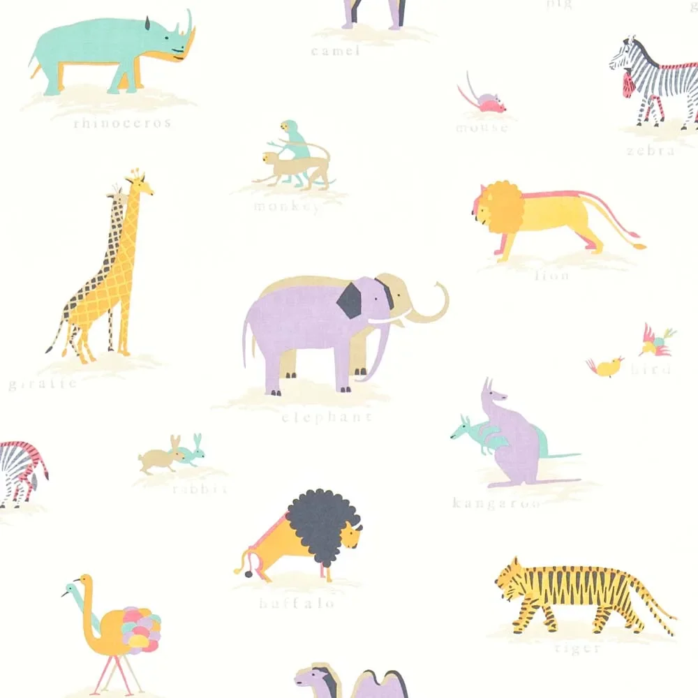 Abracazoo Motivstoff Safari Tiere aqua lila orange