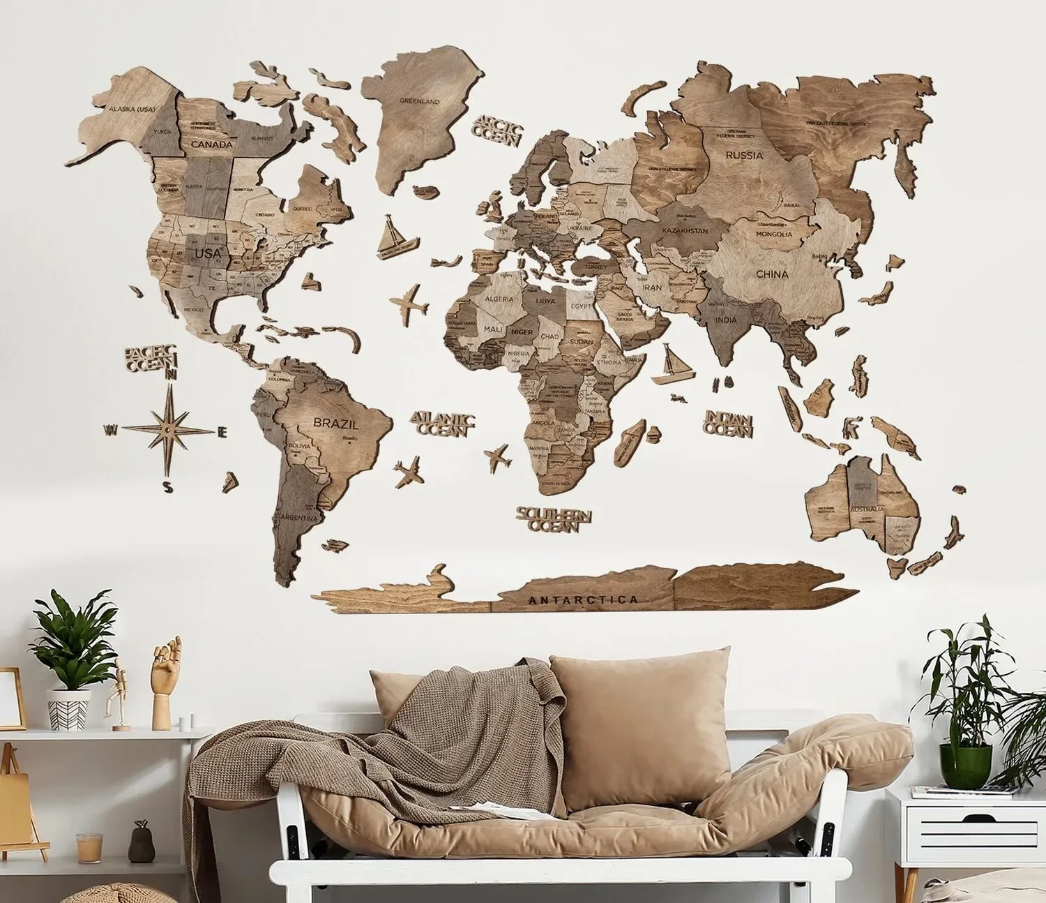 "Weltkarte holz, Landkarte Welt, Weltkarte Wanddeko 3D - Enjoy The Wood, Terra Prime, Weltkarte Größe: XL image"