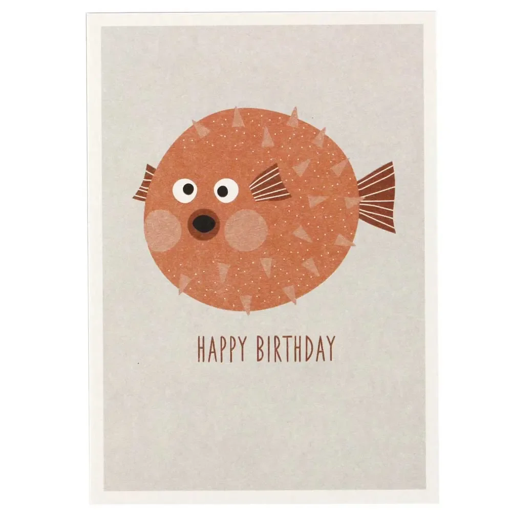 Ava & Yves Postkarte Geburtstag Kugelfisch rosa