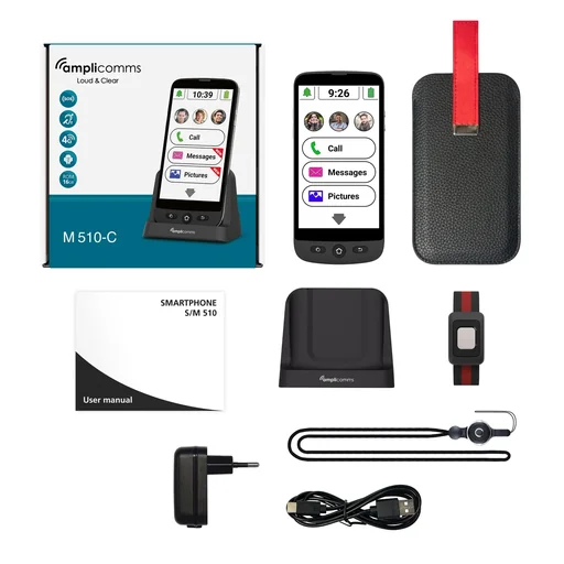 Senioren Smartphone M510-C mit Ladeschale, SOS Armband und Schutzhülle