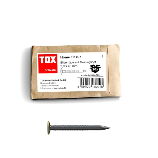 Bilderhaken Home Classic mit Messingkopf 2,0 x 40 mm, 20 Stück