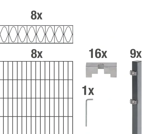 "Doppelstabmattenzaun Sets anthrazit mit Dekorelement "Eleganz", Länge: 16 m, Höhe: 160 cm image"
