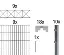 Doppelstabmattenzaun Sets anthrazit mit Dekorelement "Nexus"", Länge: 18 m, Höhe: 160 cm