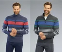 Pullover mit Reißverschluß, Farbe anthrazit/gestreift, Gr.L