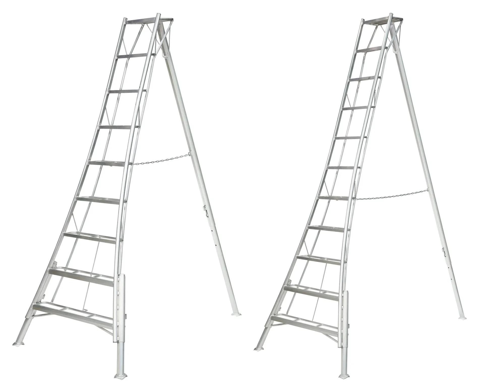 "Niwaki Dreibein-Gartenleiter 3-Holm 140×226,5×301 cm Aluminium Silber – höhenverstellbares Standbein image"