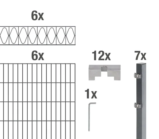 "Doppelstabmattenzaun Sets anthrazit mit Dekorelement "Eleganz", Länge: 12 m, Höhe: 120 cm image"