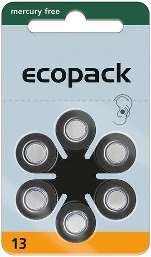 "Hörgerätebatterie Ecopack Typ 13 (PR48) ORANGE - 6 Stück image"