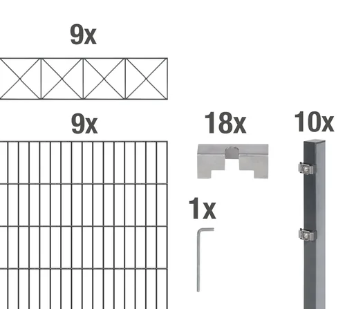 "Doppelstabmattenzaun Sets anthrazit mit Dekorelement "Nexus", Länge: 18 m, Höhe: 100 cm image"