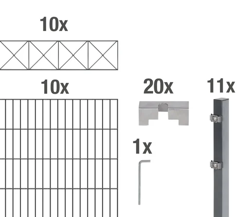 "Doppelstabmattenzaun Sets anthrazit mit Dekorelement "Nexus", Länge: 20 m, Höhe: 100 cm image"