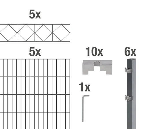 "Doppelstabmattenzaun Sets anthrazit mit Dekorelement "Bergen", Länge: 10 m, Höhe: 120 cm image"