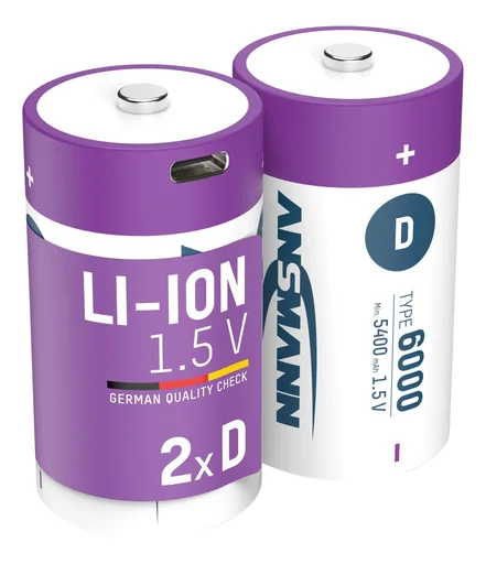 "Lithium Ionen Mono (D) Akkus USB-C - 2 Stück, Sicherheitsabschaltung image"