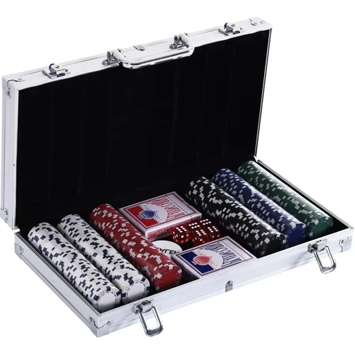"Pokerkoffer Pokerset 300 Pokerchips 2 x Kartenspiel 5 x Würfel 1 x Alukoffer 5 Farben 38 x 20,5 x 6,5 cm 11,5 g/Chip image"