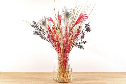 "Trockenblumenstrauß - Rot & Gold - Trockenstrauß - 70 cm image"