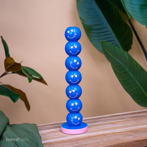 "Kandelaber Smiley Blau Kugeln 9x9x36cm - Kerzenhalter image"