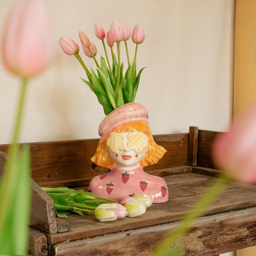 "Vase Erdbeermädchen + 10x Echt-Touch Tulpe Rosa image"