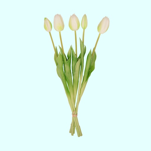 "Tulpenstrauß Weiß/Grün - 5 Stück - 'Real Touch' Kunsttulpen - 42 cm (weiß/grün) image"