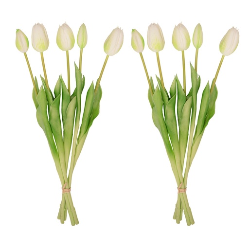 "Tulpenstrauß Weiß/Grün - 10 Stück - 'Real Touch' Kunsttulpen - 42 cm (weiß/grün) image"