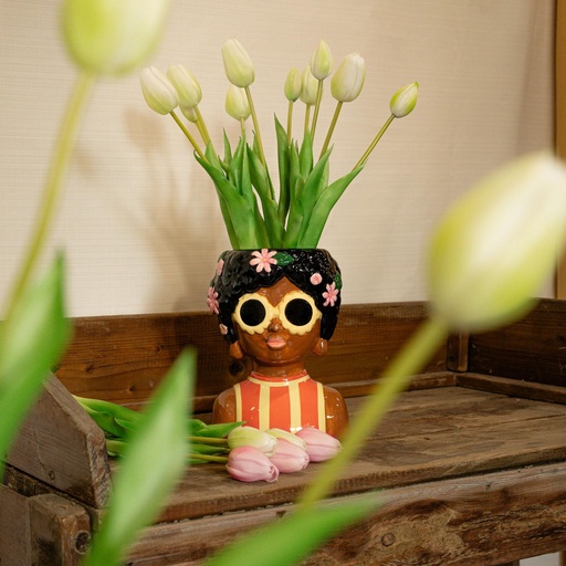 "Vase Lady Sunny + 10x Real Touch Tulpen weiß/grün image"